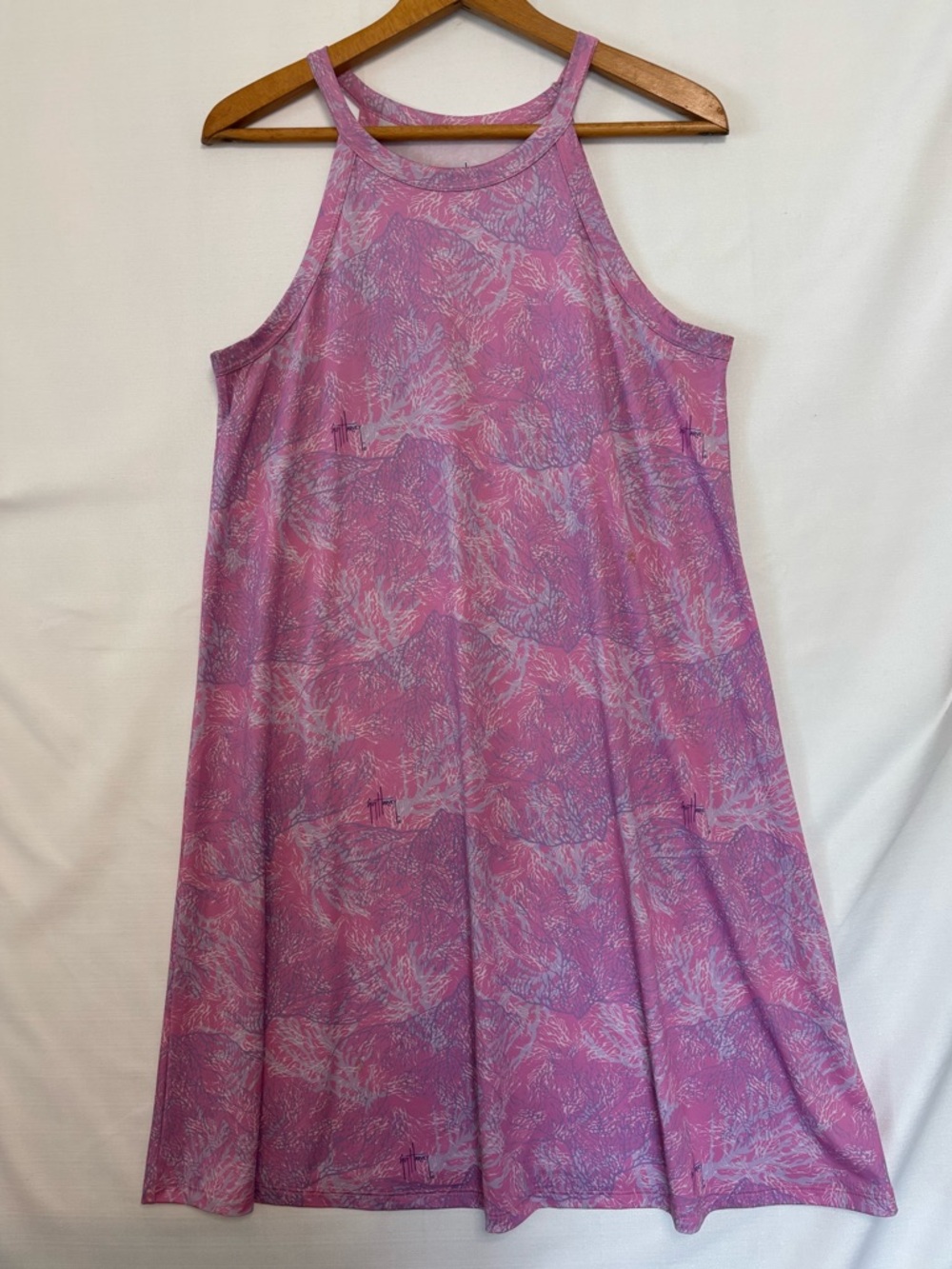 GUY HARVEY Pink Coral Print Halter Racerback Dress Size Medium